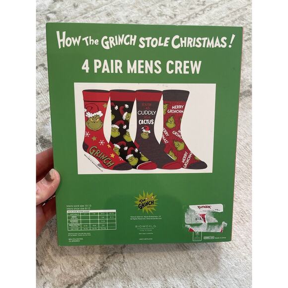 Dr. Suess How The Grinch‎ Stole Christmas Mens 4 Pack Crew Socks NWT - Picture 3 of 4